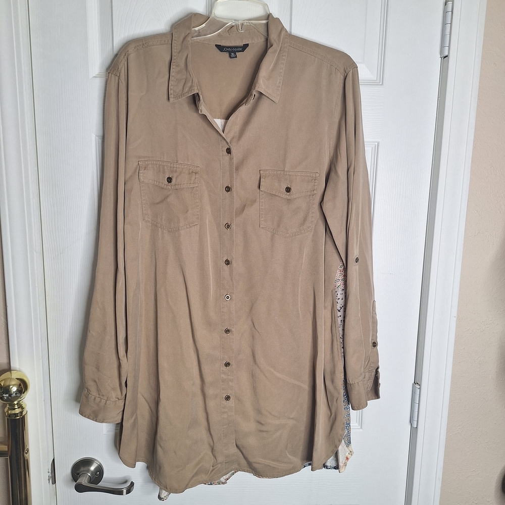 John Mark Tan Button-Up Shirt Size XL